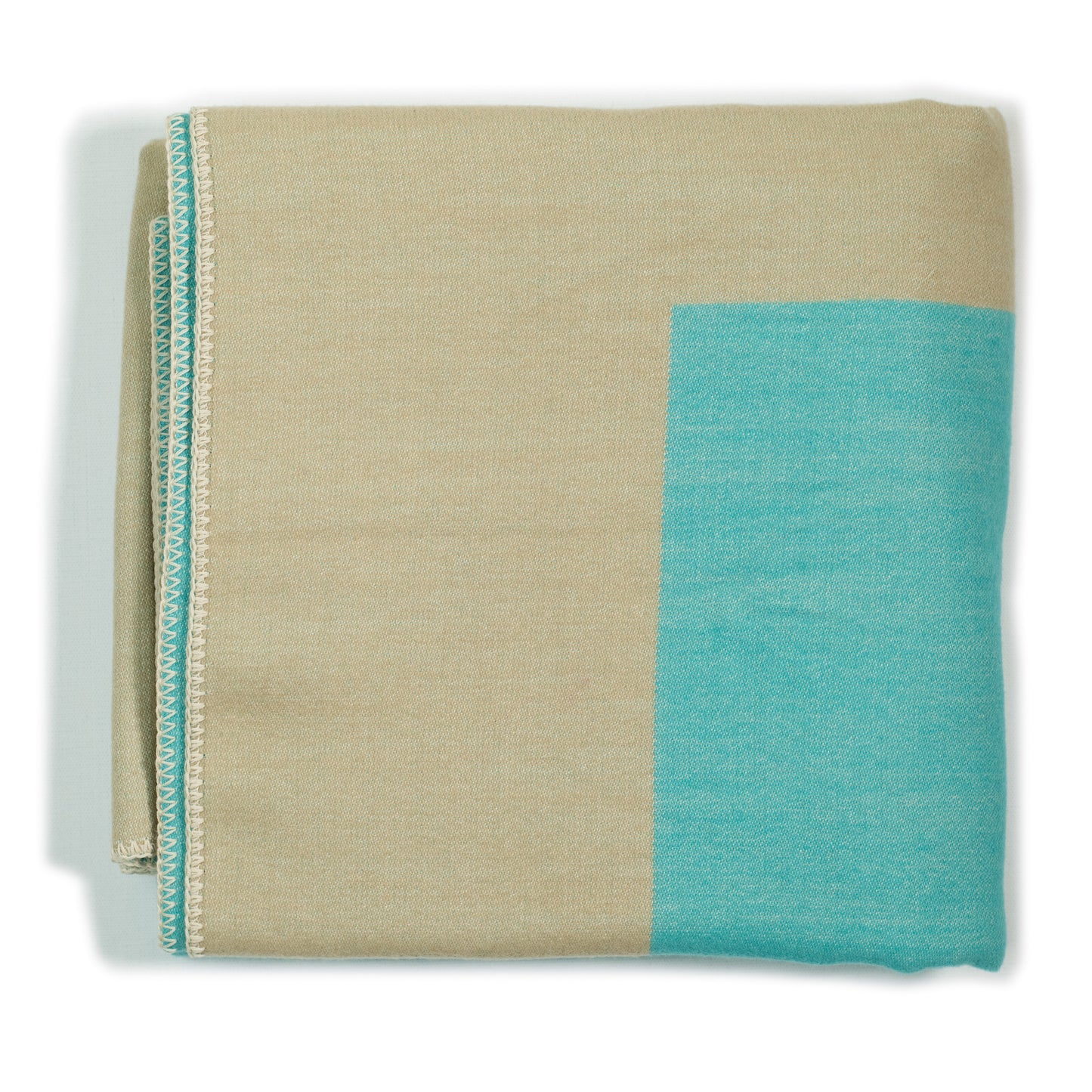 Wolldecke / Throw: SQUARE Türkis/Sand